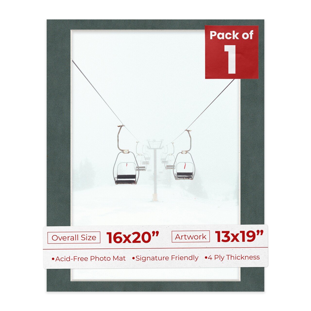 Dark Grey Suede Mat Board for 16x20 Frames - Fits 13x19 Photos